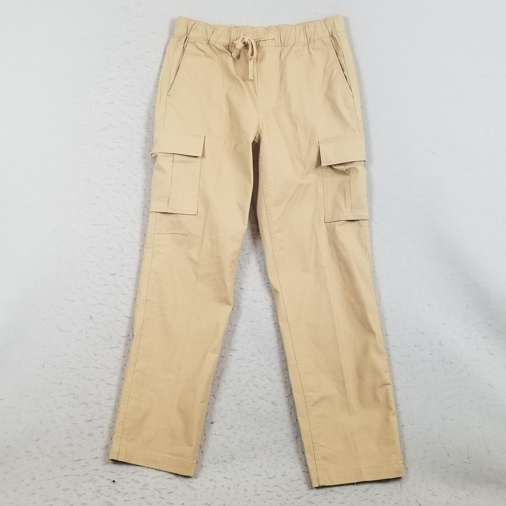Eddie Bauer Cargo Pants Mens M Beige Canvas Straight Leg Stretch Elastic Waist